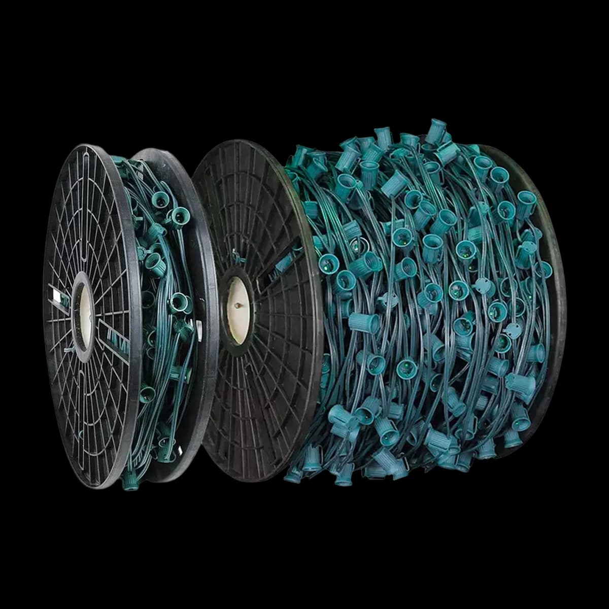 Bulk spool of green commercial Christmas light socket line