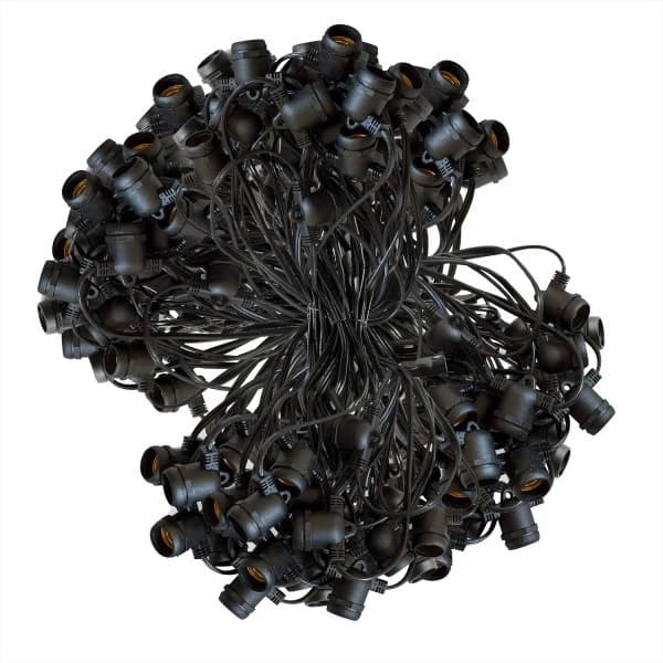 Bulk black commercial string light cable with injection-molded lamp sockets