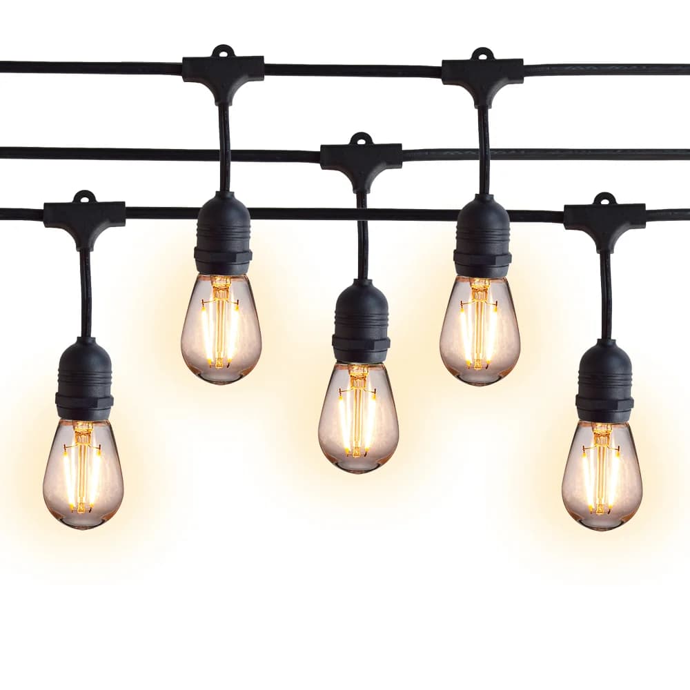 Commercial suspended socket string light kit with warm LED bulbs