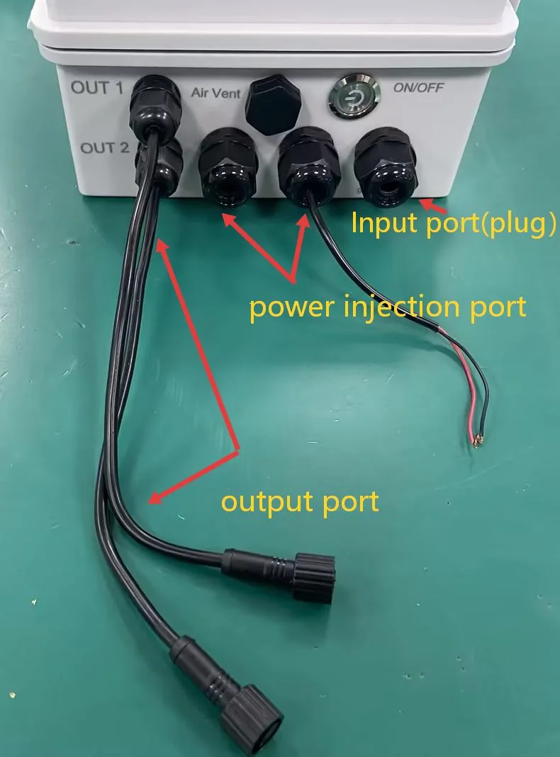 Controller output ports and separate power injection ports for permanent pixel lights