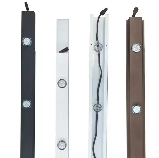 RGBW pixel light strings installed in black, white, and brown aluminum track finishes