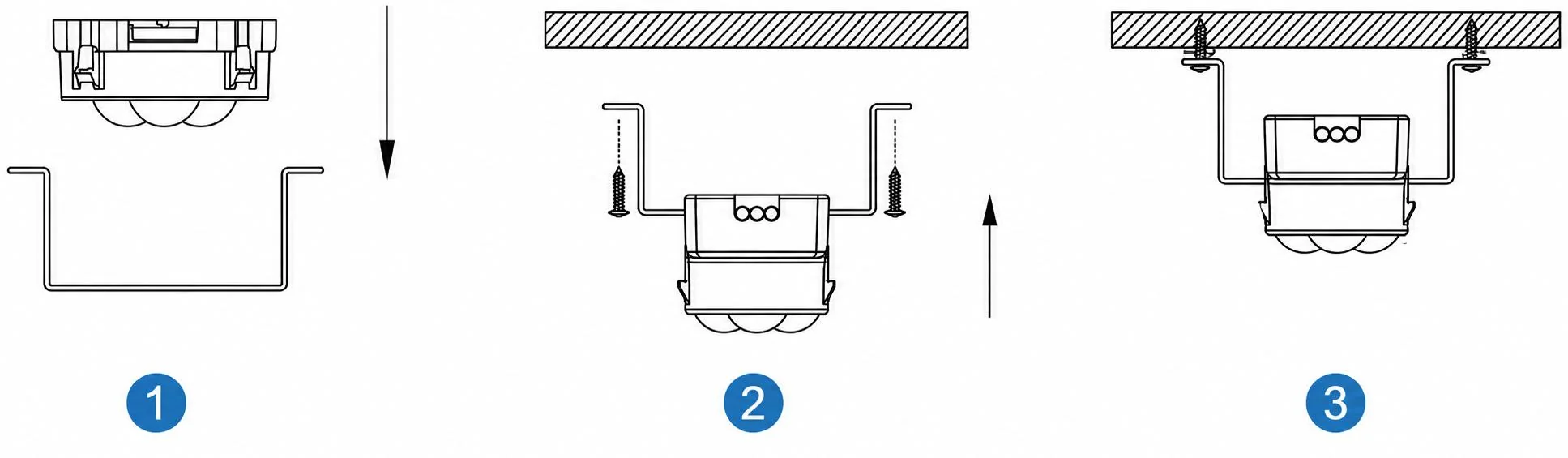 Three-part diagram showing pixel light track attachment to a soffit