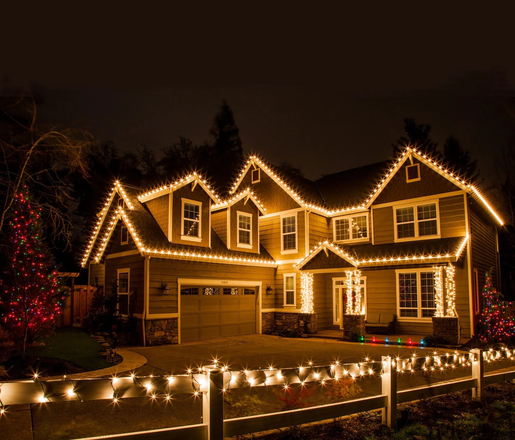 Complete residential C7 and C9 Christmas roofline lighting project