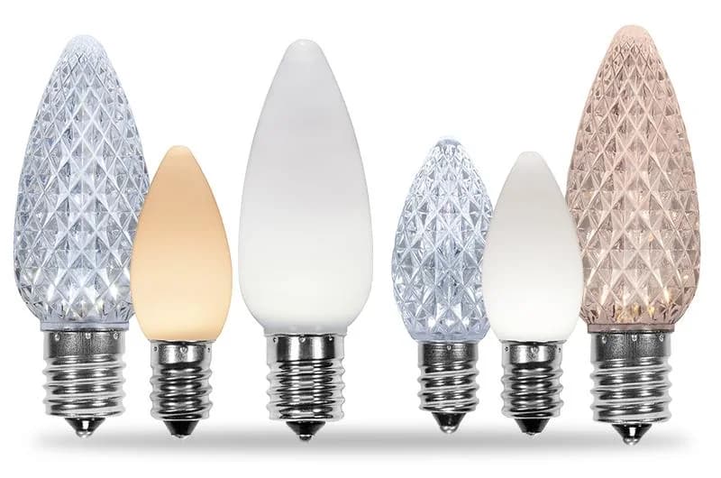 C7 and C9 LED bulb sizes, lens styles, and white color options