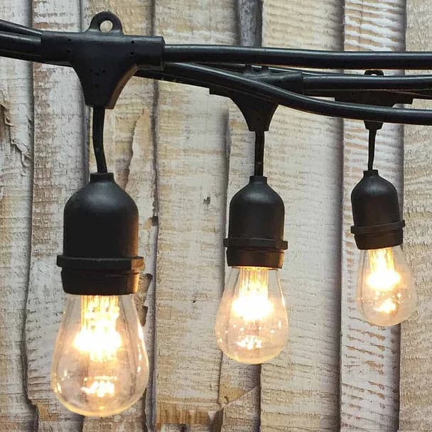 Commercial suspended E26 string light socket line with hanging loops