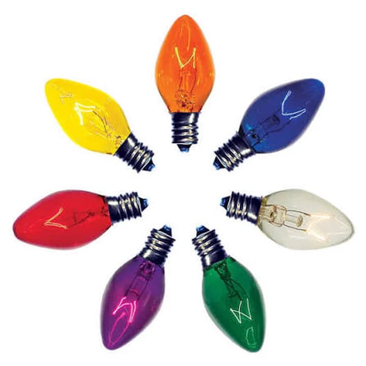 C7 clear LED Christmas bulbs in multiple project colors