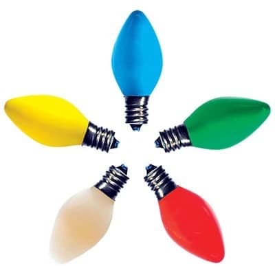 C7 smooth opaque LED Christmas bulbs in five project colors