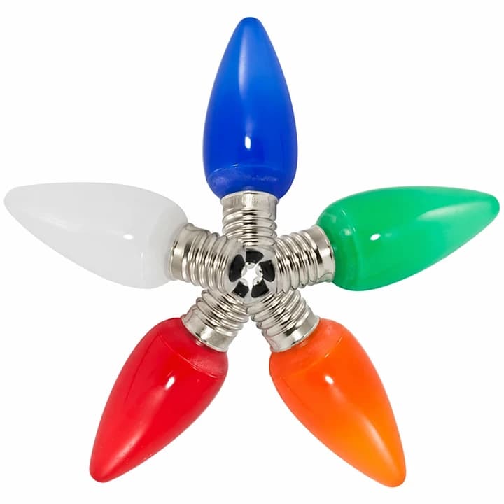 C9 opaque LED Christmas bulbs in five project colors