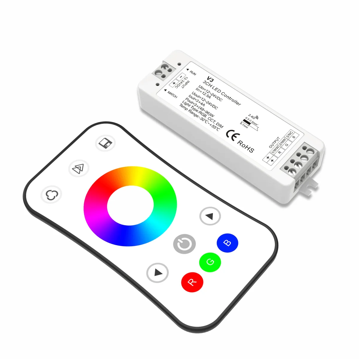 LED strip controller with wireless color and dimming remote