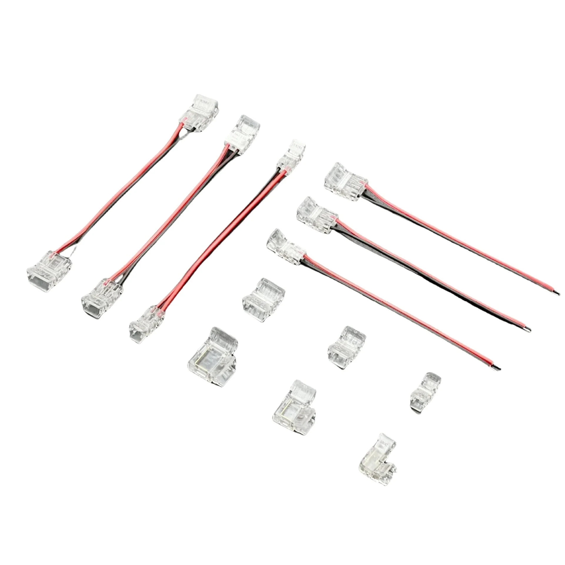 Solderless LED strip connectors and extension cables