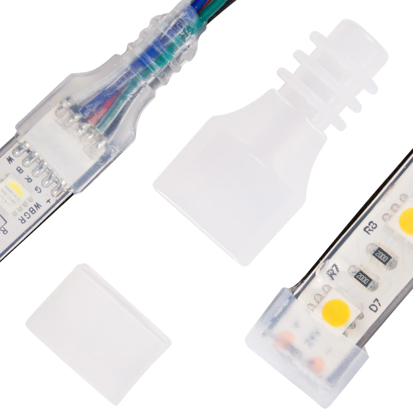 Waterproof LED strip connector and sealing end caps