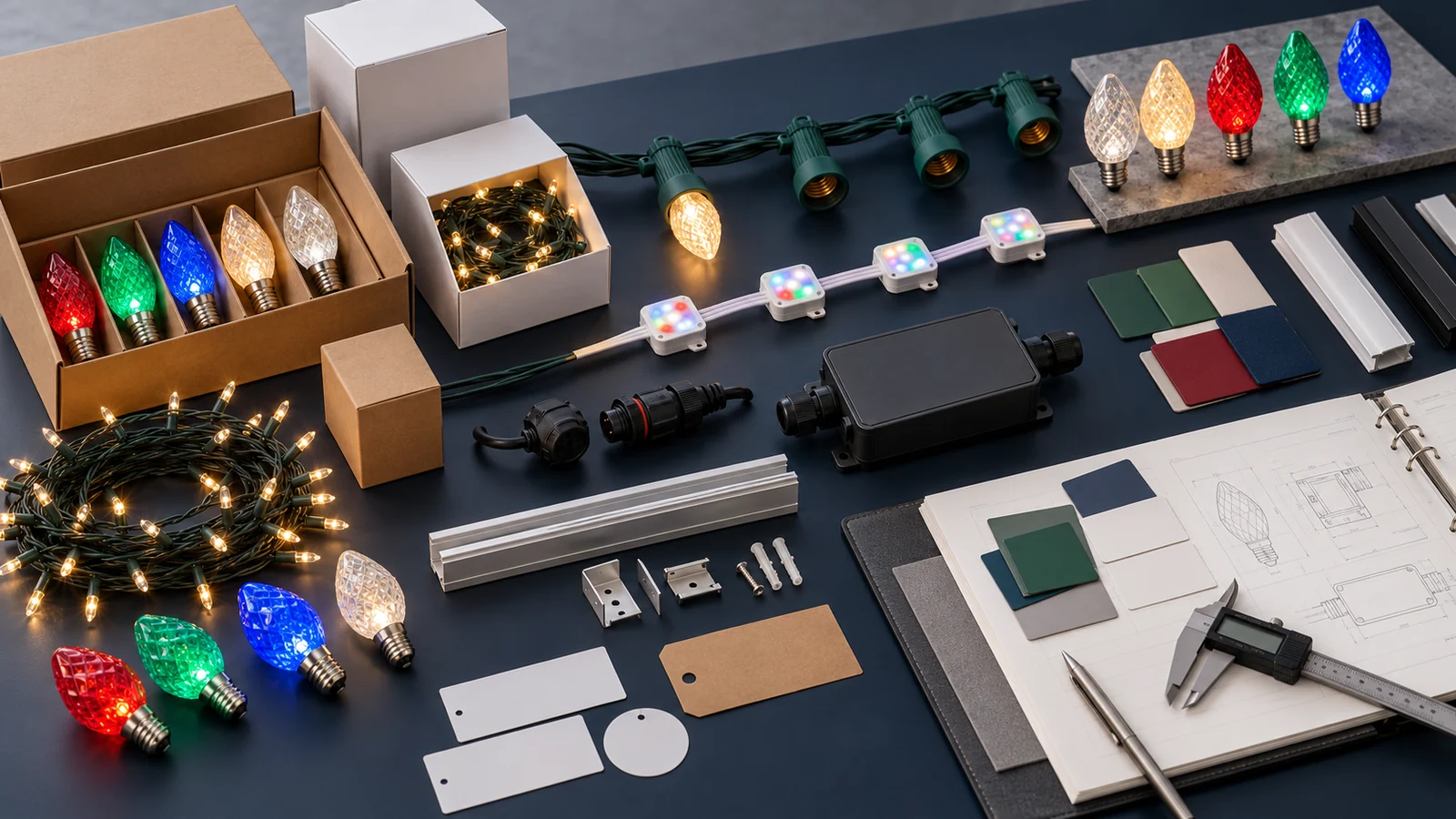 OEM, ODM, and private label Christmas light products arranged for brand program comparison